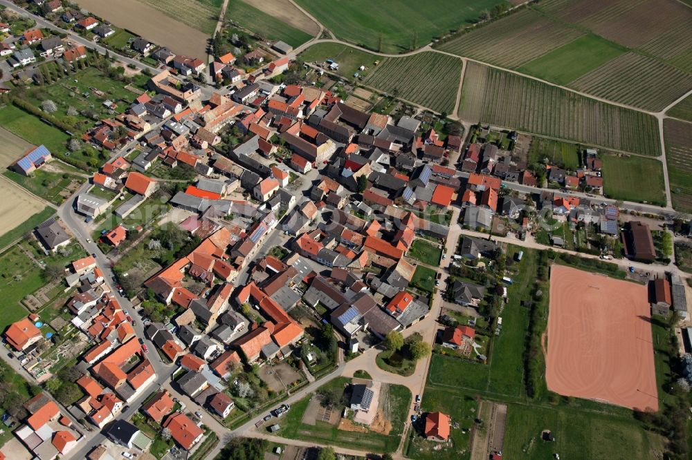 Eckelsheim from above - Townscape of Eckelsheim is a municipality in the district Alzey-Worms in Rhineland-Palatinate