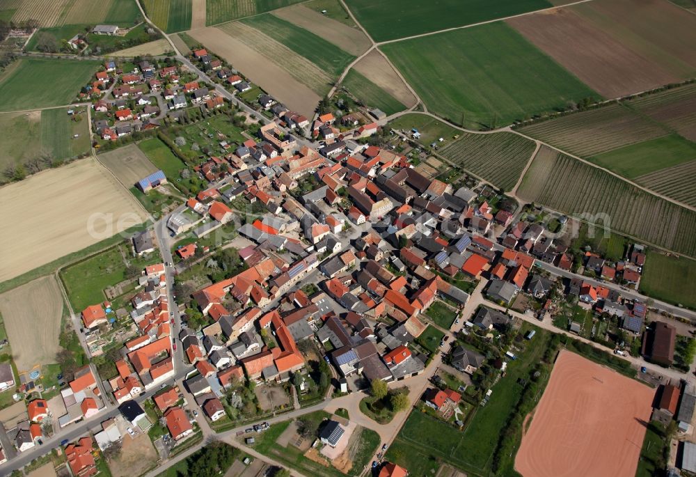 Eckelsheim from the bird's eye view: Townscape of Eckelsheim is a municipality in the district Alzey-Worms in Rhineland-Palatinate