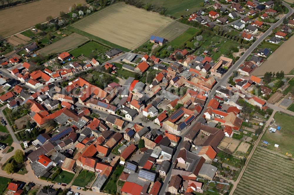 Eckelsheim from above - Townscape of Eckelsheim is a municipality in the district Alzey-Worms in Rhineland-Palatinate