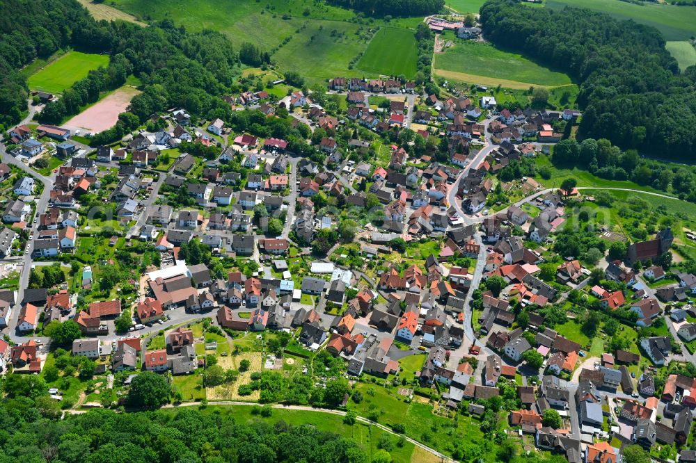 Aerial image Eichenberg - Town View of the streets and houses of the residential areas in Eichenberg in the state Bavaria, Germany