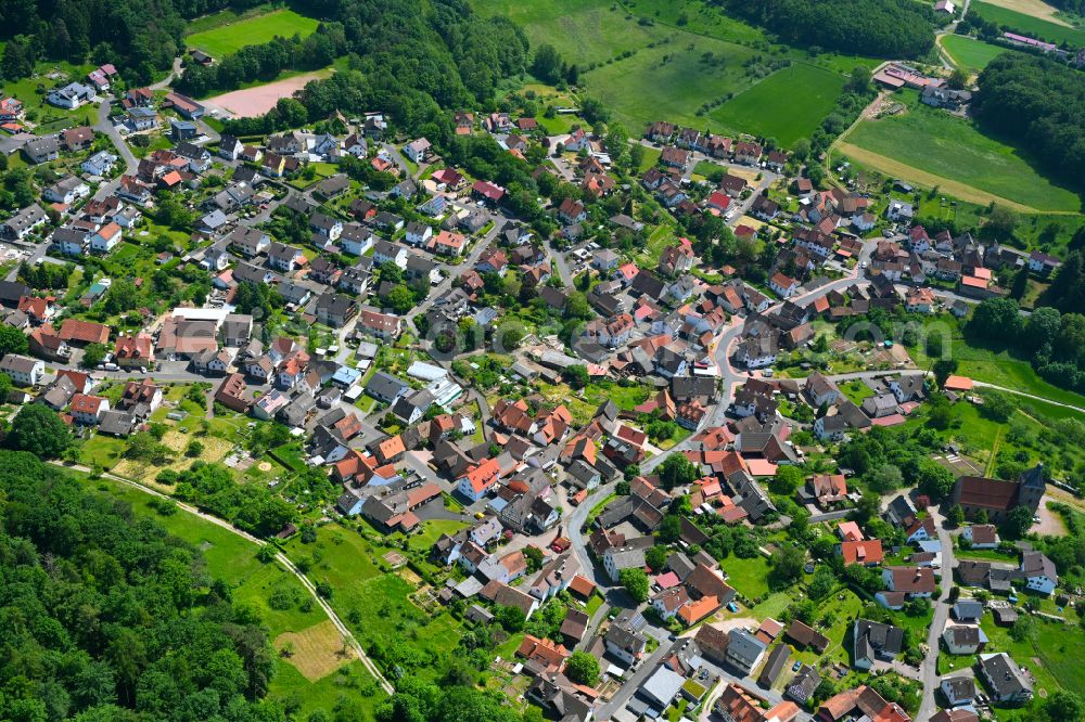 Aerial photograph Eichenberg - Town View of the streets and houses of the residential areas in Eichenberg in the state Bavaria, Germany