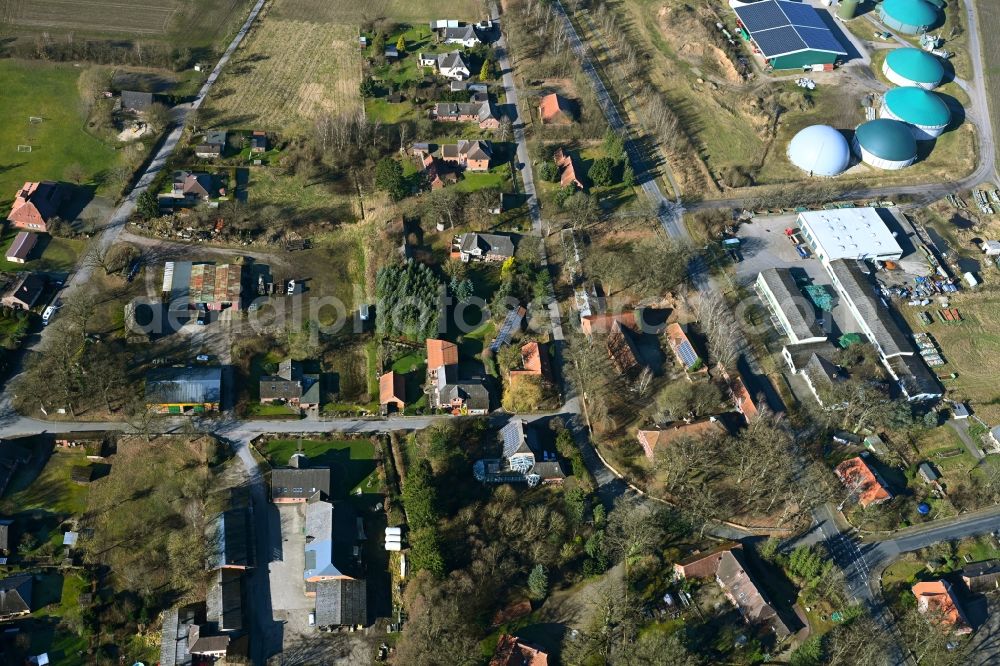 Eimke from the bird's eye view: Town View of the streets and houses of the residential areas in Eimke in the state Lower Saxony, Germany