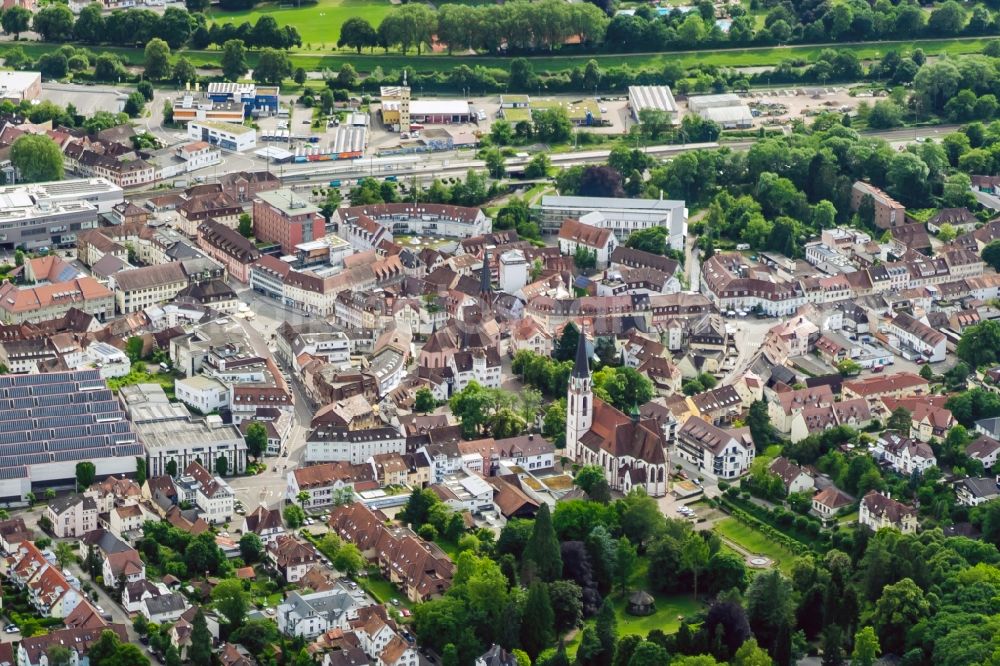 Emmendingen from above - Town View of the streets and houses of the residential areas in Emmendingen in the state Baden-Wuerttemberg, Germany