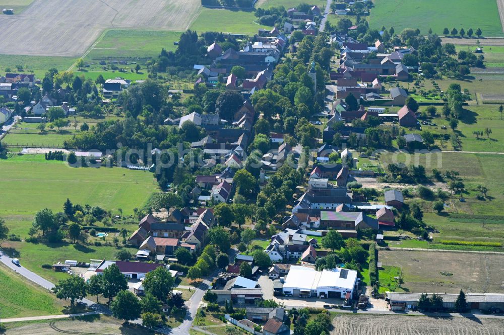 Betten from above - City view of the streets and houses of the residential areas along Dorfstrasse in Betten in the state Brandenburg, Germany