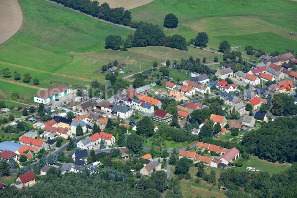 Aerial image Linz - Townscape along the village street of Linz in the state of Saxony in Germany