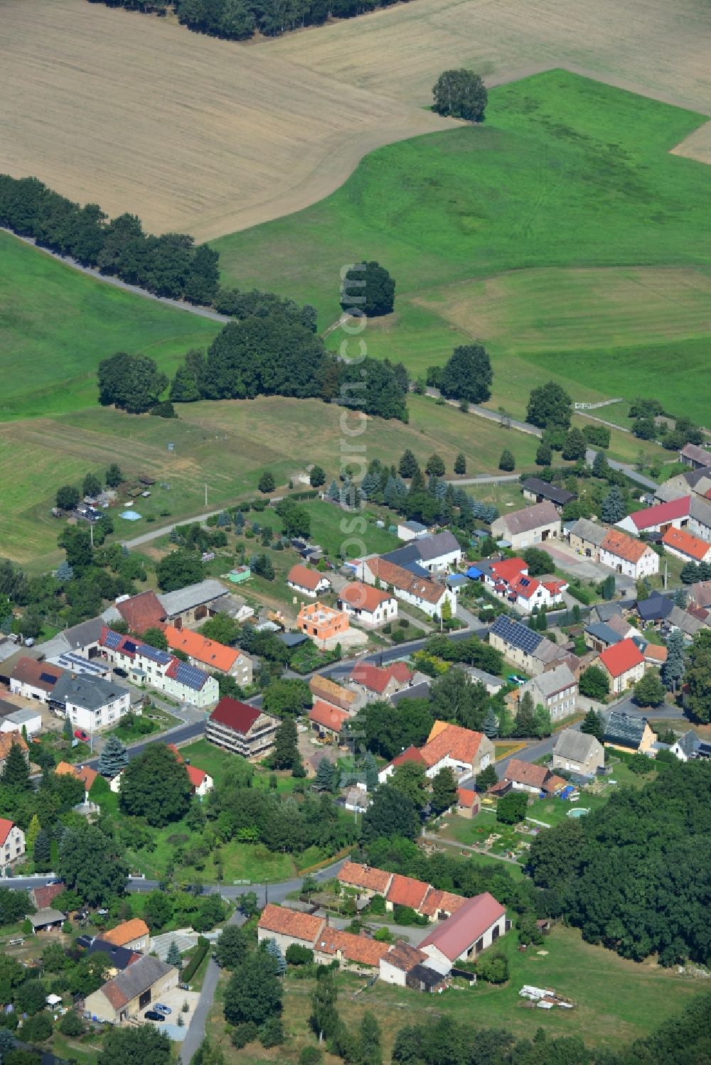 Linz from above - Townscape along the village street of Linz in the state of Saxony in Germany