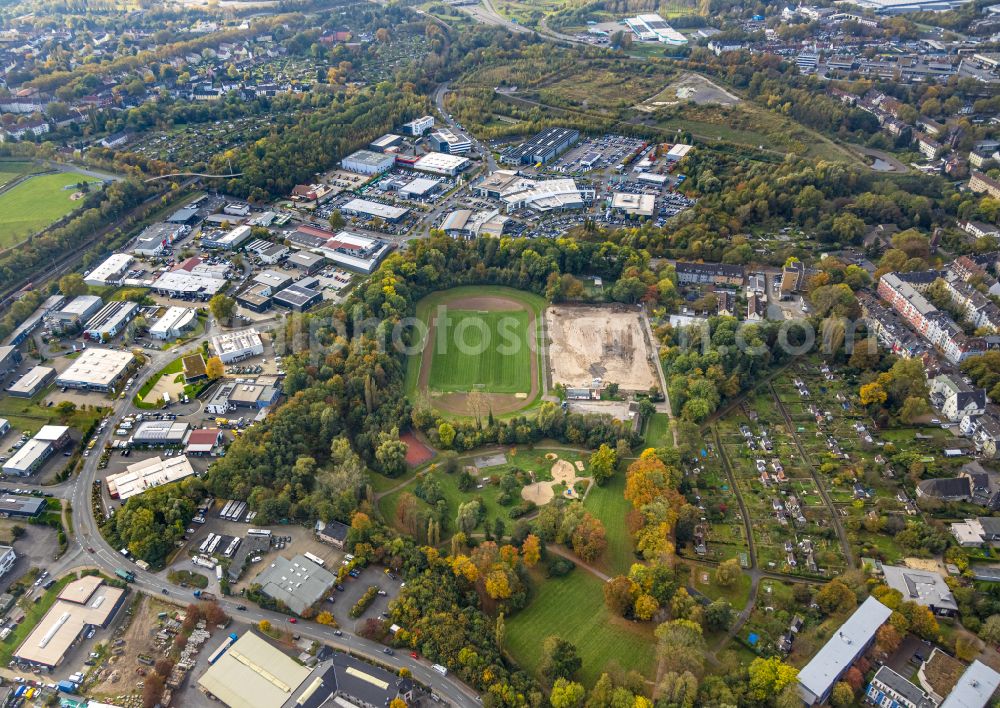 Aerial image Bochum - Town View of the streets and houses of the residential areas along the Dorstener Strasse in the district Hamme in Bochum in the state North Rhine-Westphalia, Germany