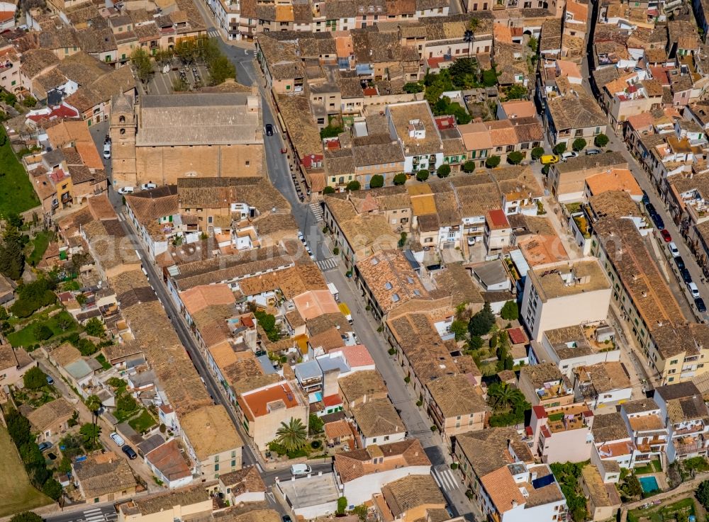 Aerial image Bunyola - Town View of the streets and houses of the residential areas in Bunyola in Balearic island of Mallorca, Spain