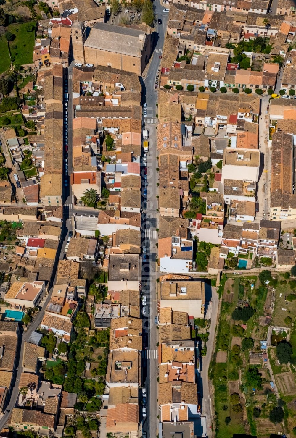 Bunyola from above - Town View of the streets and houses of the residential areas in Bunyola in Balearic island of Mallorca, Spain