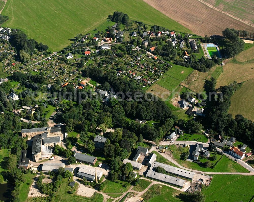 Aerial image Hainichen - City view of the streets and houses of the residential areas along the street Am Bad in Hainichen in the state Saxony, Germany