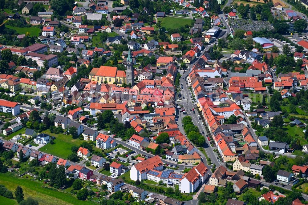 Erbendorf from above - Town View of the streets and houses of the residential areas in Erbendorf in the state Bavaria, Germany