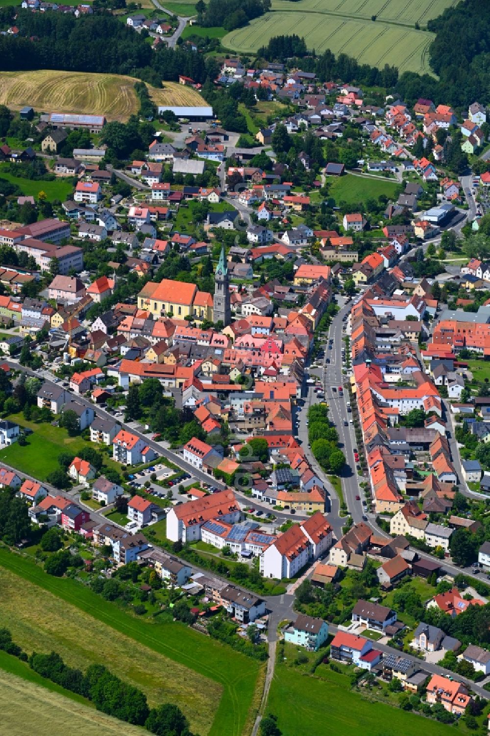 Aerial image Erbendorf - Town View of the streets and houses of the residential areas in Erbendorf in the state Bavaria, Germany