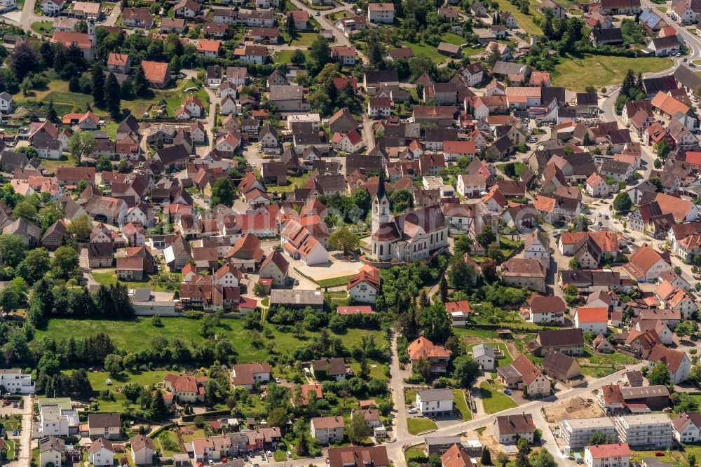 Ertingen from above - Town View of the streets and houses of the residential areas in Ertingen in the state Baden-Wuerttemberg, Germany