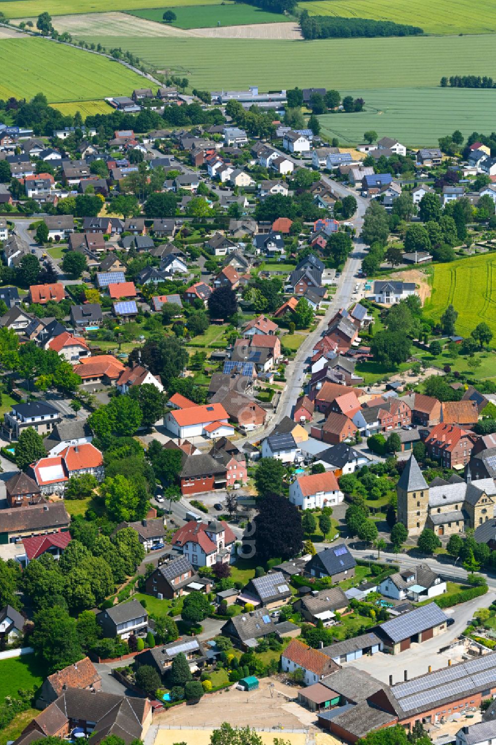 Erwitte from above - Town View of the streets and houses of the residential areas in Erwitte in the state North Rhine-Westphalia, Germany