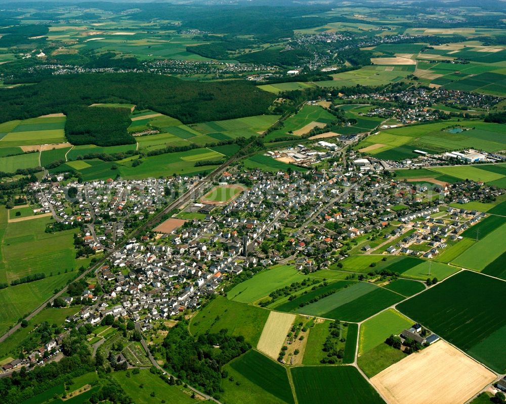 Eschhofen from the bird's eye view: Town View of the streets and houses of the residential areas in Eschhofen in the state Hesse, Germany