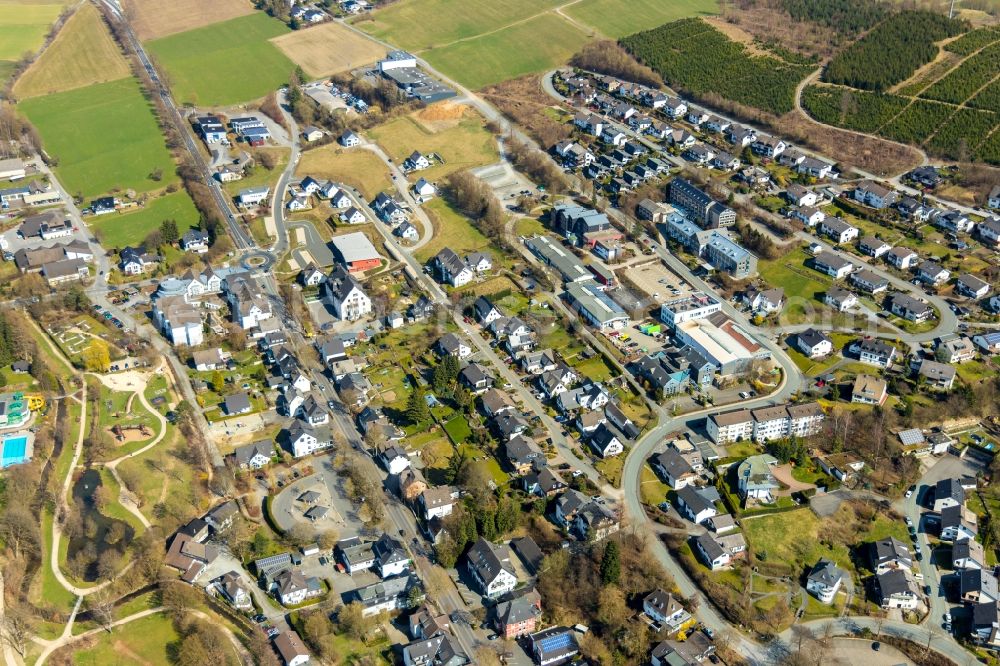 Eslohe (Sauerland) from the bird's eye view: Town View of the streets and houses of the residential areas in Eslohe (Sauerland) in the state North Rhine-Westphalia, Germany