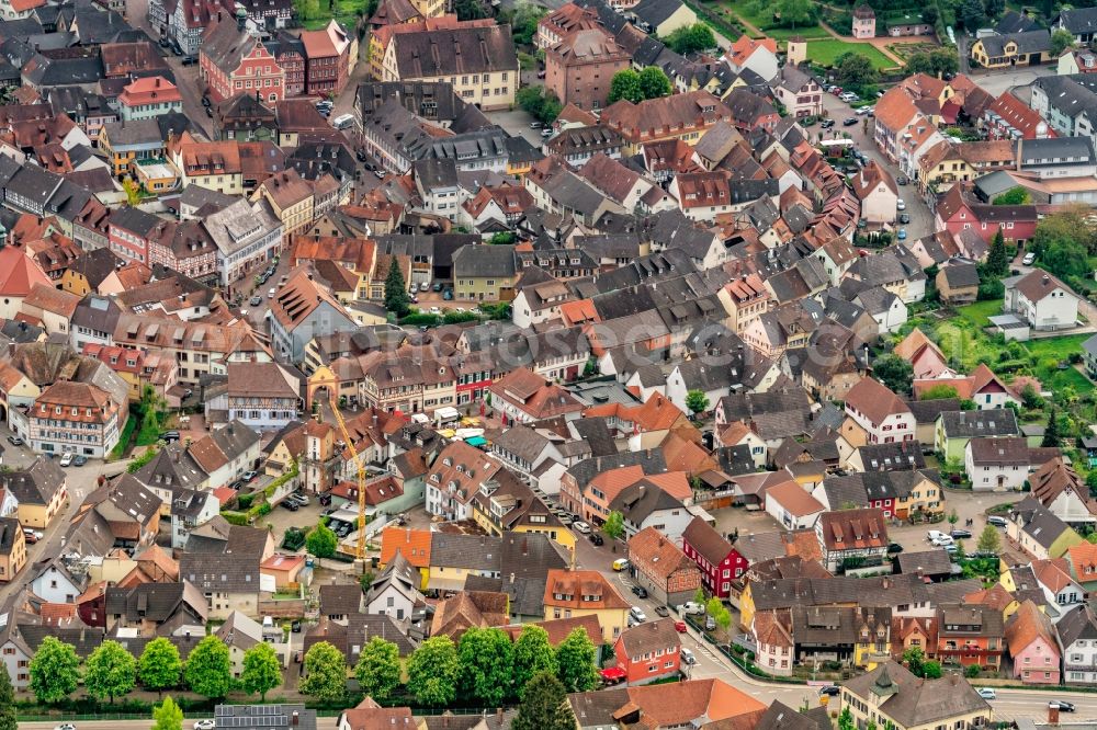 Ettenheim from above - Town View of the streets and houses of the residential areas in Ettenheim in the state Baden-Wurttemberg, Germany