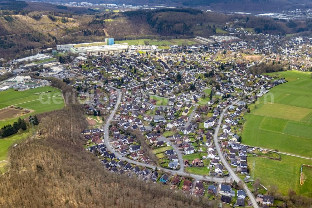 Aerial image Ferndorf - Town View of the streets and houses of the residential areas in Ferndorf at Siegerland in the state North Rhine-Westphalia, Germany