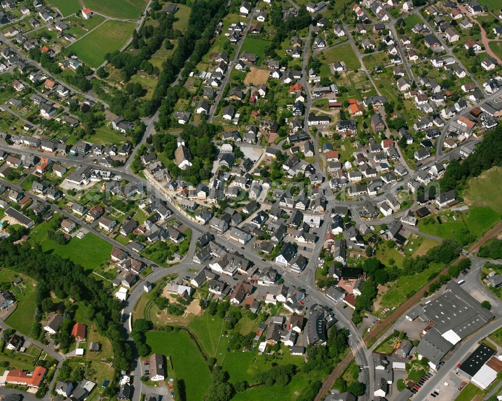 Feudingen from above - Town View of the streets and houses of the residential areas in Feudingen in the state North Rhine-Westphalia, Germany