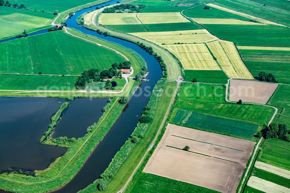 Aerial image Kranenburg - Town view of the ferry pier Oste in Kranenburg in the state Lower Saxony, Germany