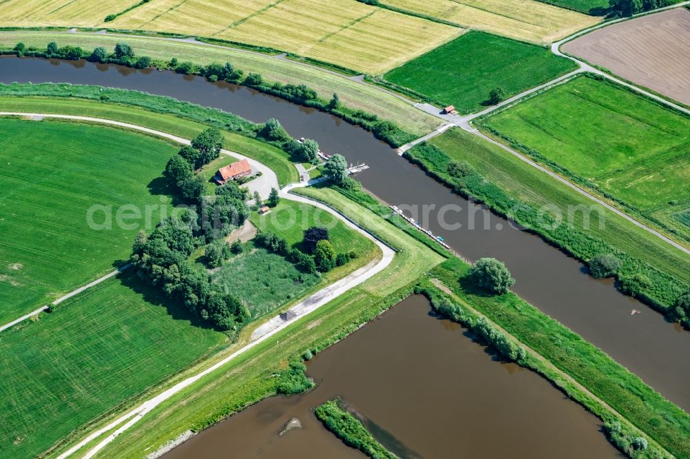 Aerial photograph Kranenburg - Town view of the ferry pier Oste in Kranenburg in the state Lower Saxony, Germany