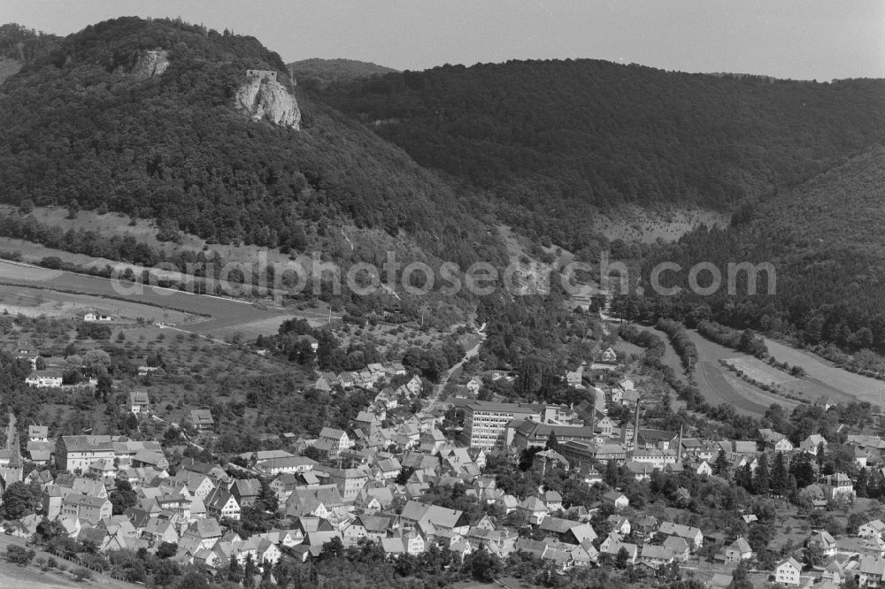 Aerial image Heubach - City view of the streets and houses and the company premises of Triumph International GmbH Corsetry in Heubach in the state Baden-Wuerttemberg, Germany