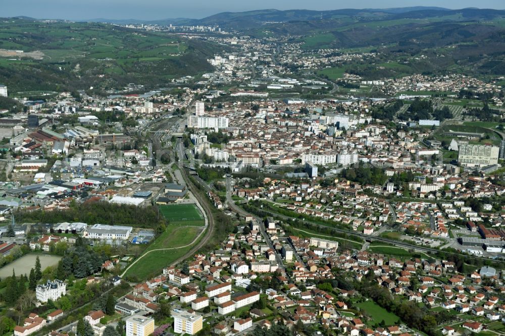 Aerial photograph Firminy - Town View of the streets and houses of the residential areas in Firminy in Auvergne Rhone-Alpes, France