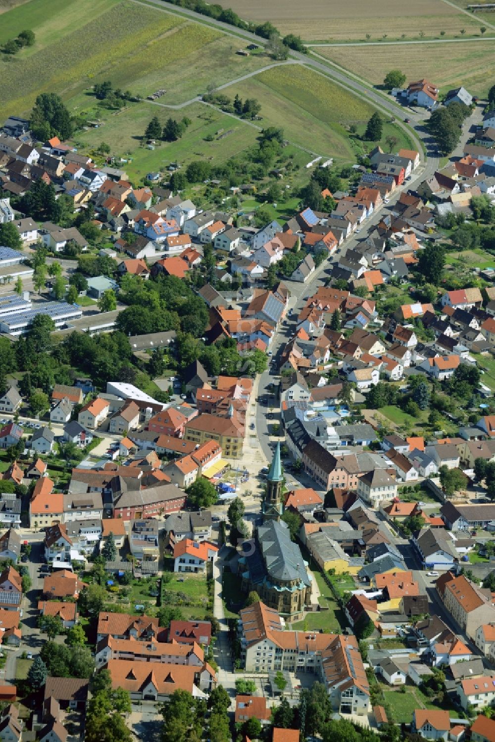 Forst from above - Town View of the streets and houses of the residential areas in Forst in the state Baden-Wuerttemberg