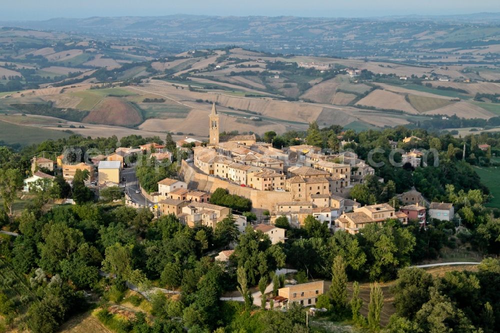 Fratte Rosa from above - Town View of the streets and houses of Fratte Rosa in Marche, Italy