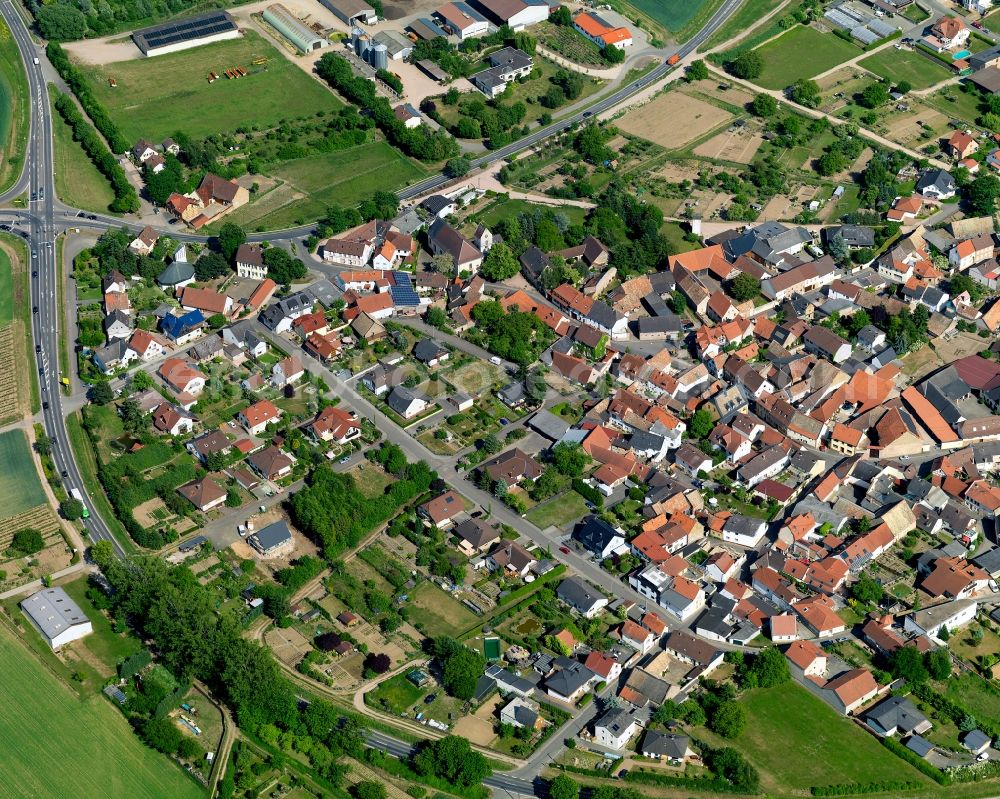 Frei-Laubersheim from above - View of Frei-Laubersheim in the state of Rhineland-Palatinate. Frei-Laubersheim is a borough and municipiality in the county district of Bad Kreuznach. It is an important wine-growing village and located on federal highway B 420, surrounded by agricultural land