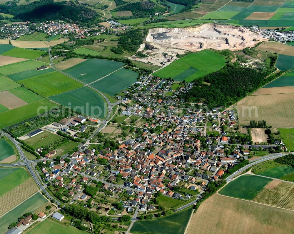 Frei-Laubersheim from the bird's eye view: View of Frei-Laubersheim in the state of Rhineland-Palatinate. Frei-Laubersheim is a borough and municipiality in the county district of Bad Kreuznach. It is an important wine-growing village and located on federal highway B 420, surrounded by agricultural land