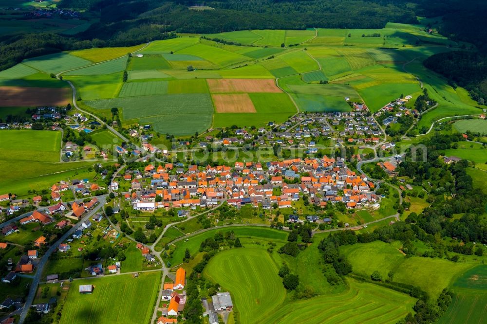 Freienhagen from the bird's eye view: Town View of the streets and houses in Freienhagen in the state Hesse, Germany