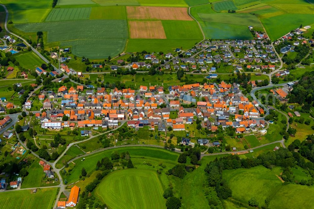 Aerial image Freienhagen - Town View of the streets and houses in Freienhagen in the state Hesse, Germany