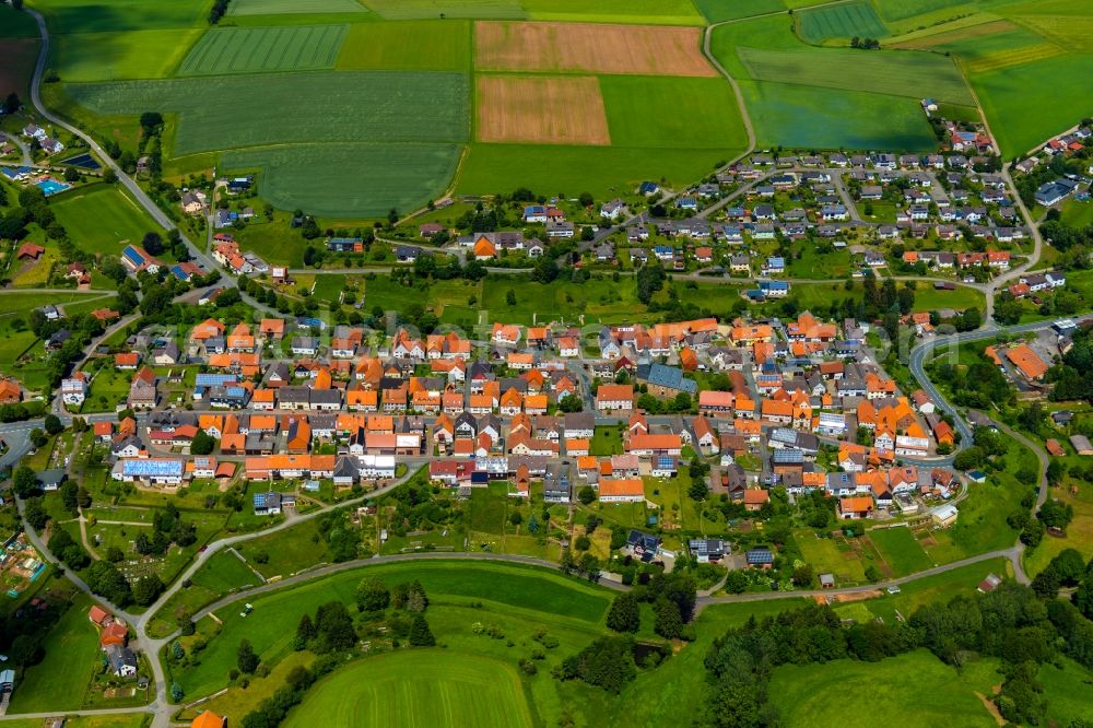 Aerial photograph Freienhagen - Town View of the streets and houses in Freienhagen in the state Hesse, Germany