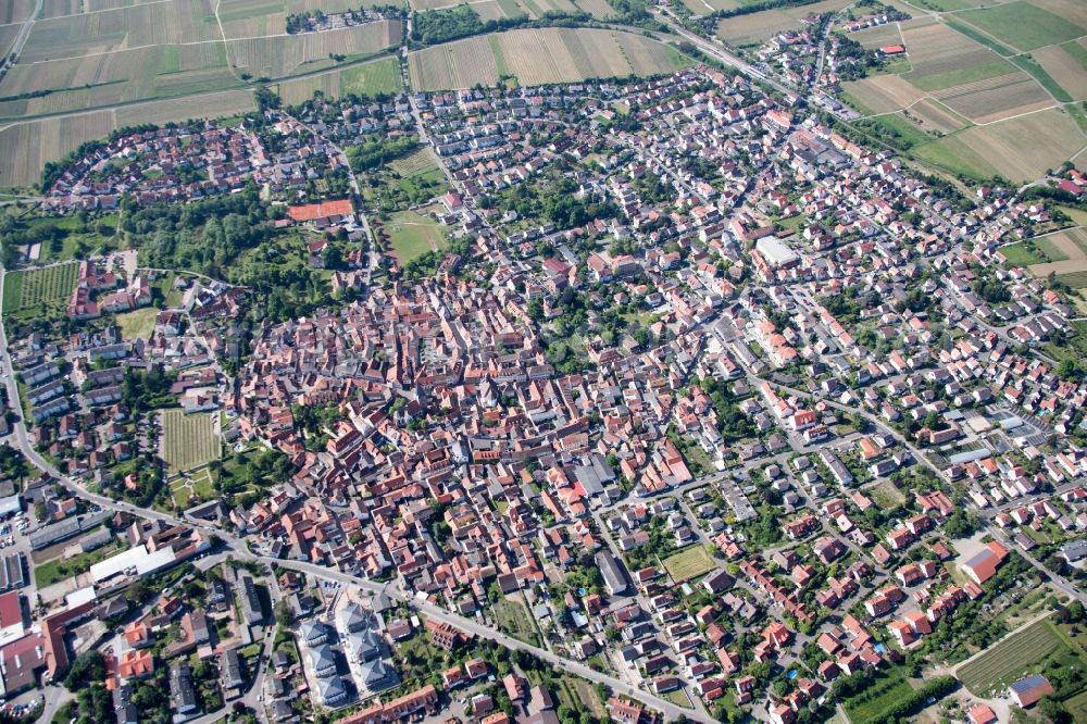 Aerial image Freinsheim - Town View of the streets and houses of the residential areas in Freinsheim in the state Rhineland-Palatinate, Germany