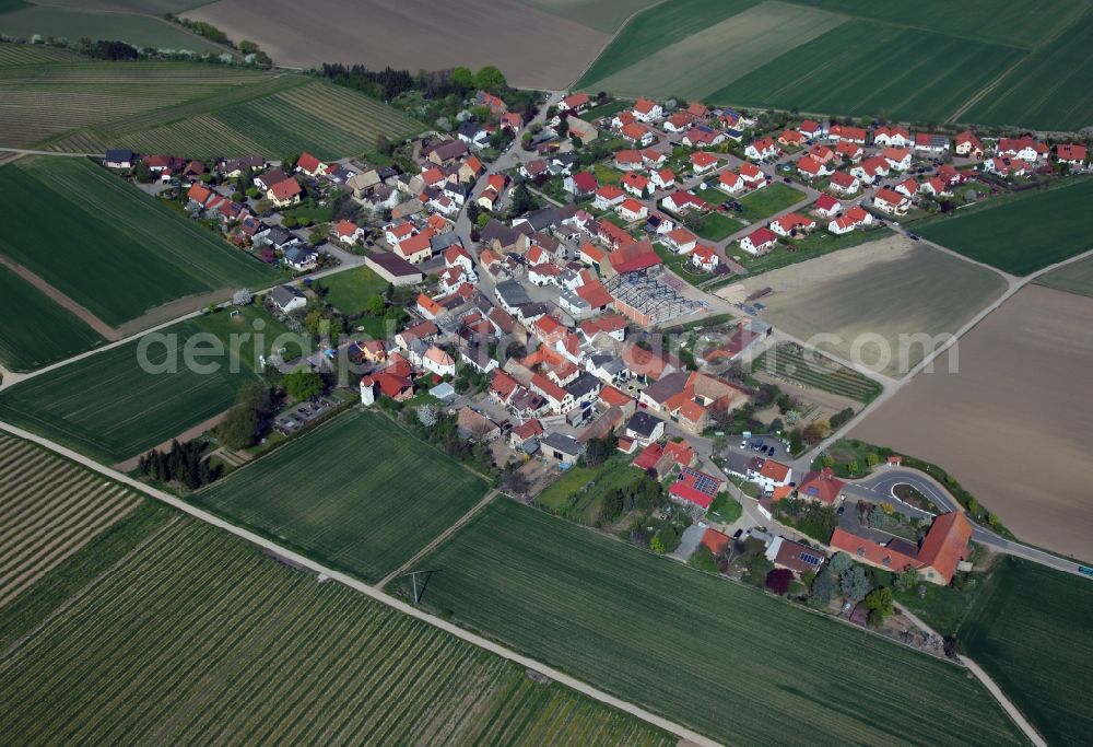 Frettenheim from above - Townscape of Frettenheim is a municipality in the district Alzey-Worms in Rhineland-Palatinate