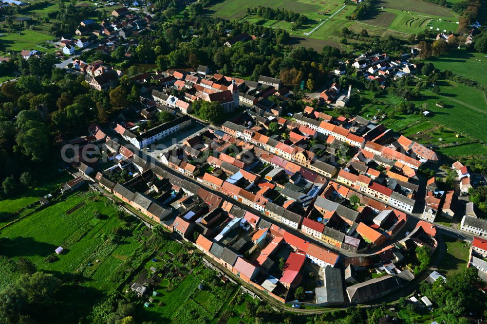 Freyenstein from the bird's eye view: Town View of the streets and houses of the residential areas in Freyenstein in the state Brandenburg, Germany