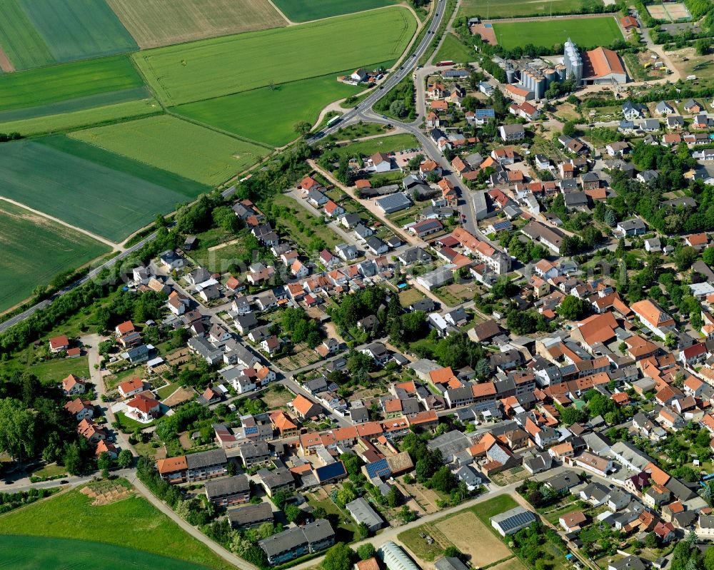 Fürfeld from above - View of Fuerfeld in the state of Rhineland-Palatinate. Fuerfeld is a borough and municipiality in the county district of Bad Kreuznach. It is an important wine-growing village and located on federal highway B 420, surrounded by agricultural land