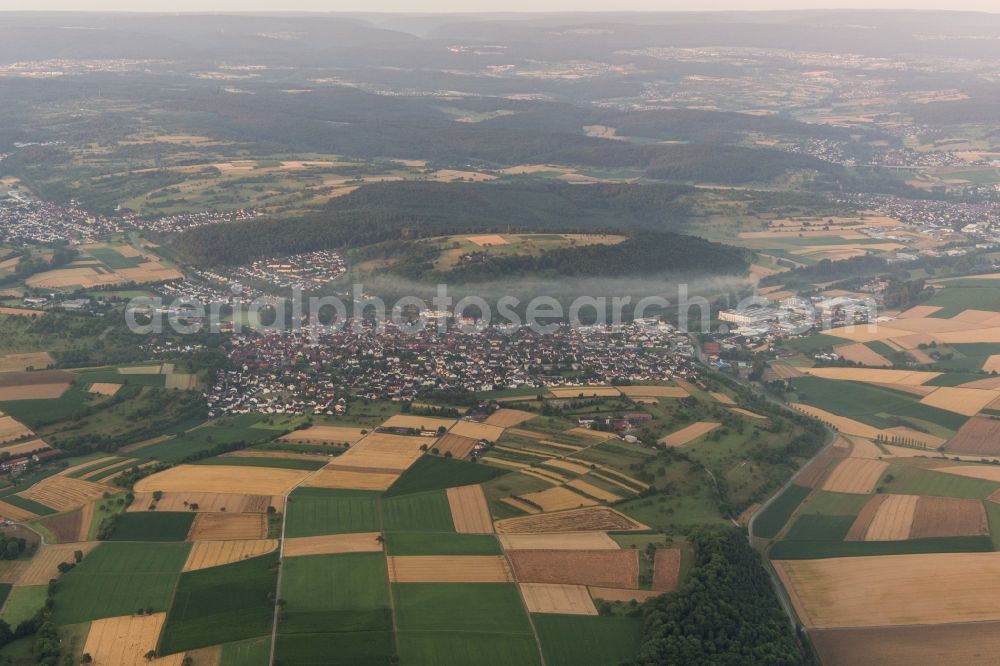 Königsbach from above - Town View of the streets and houses of the residential areas in Koenigsbach in the state Baden-Wurttemberg, Germany