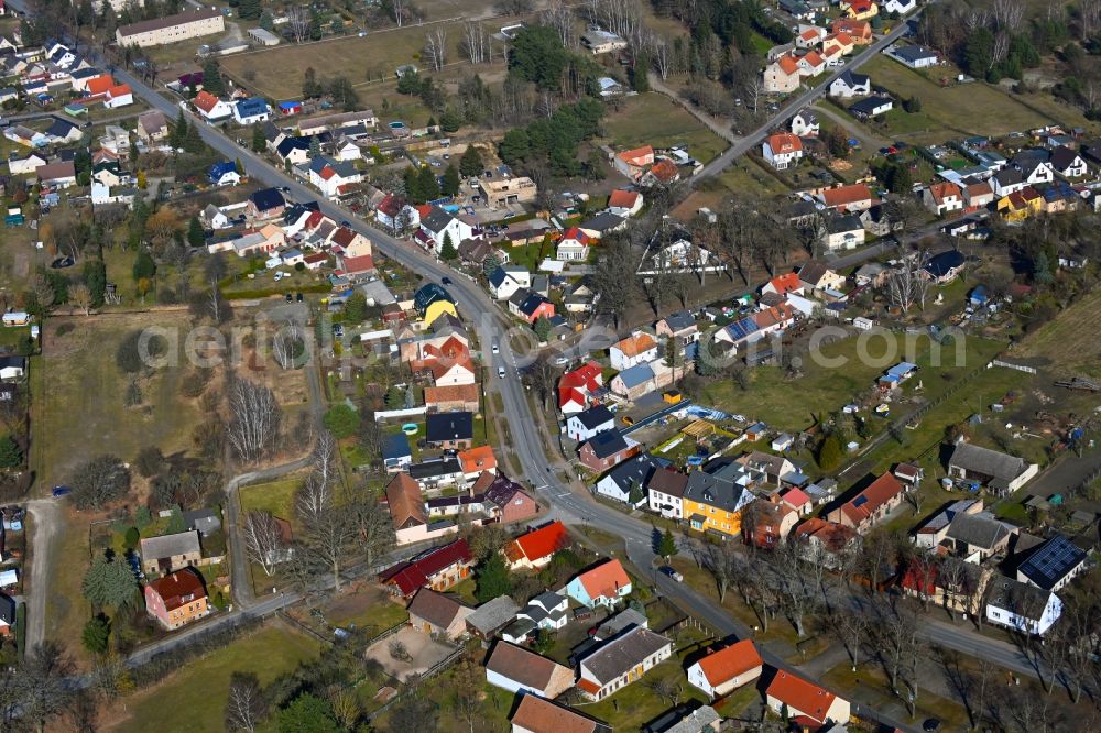 Aerial image Heidesee - Town View of the streets and houses of the residential areas in Friedersdorf in the state Brandenburg, Germany