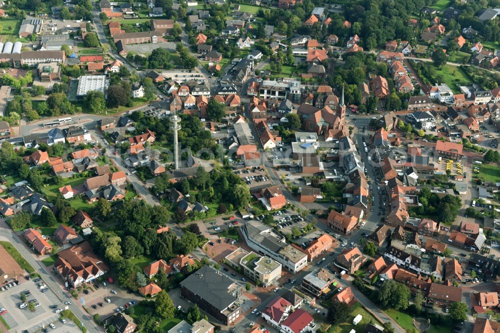 Friesoythe from above - Town View of the streets and houses of the residential areas in Friesoythe in the state Lower Saxony