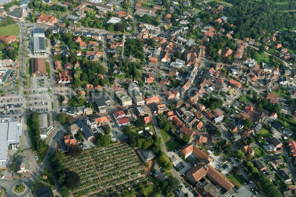 Aerial image Friesoythe - Town View of the streets and houses of the residential areas in Friesoythe in the state Lower Saxony