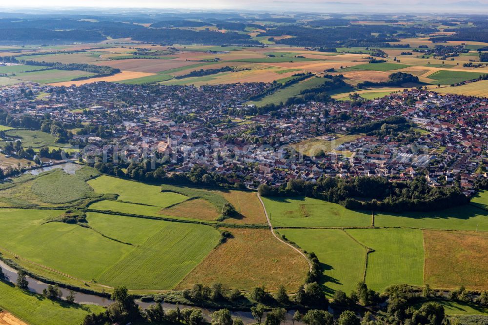 Frontenhausen from above - Town View of the streets and houses of the residential areas in Frontenhausen in the state Bavaria, Germany