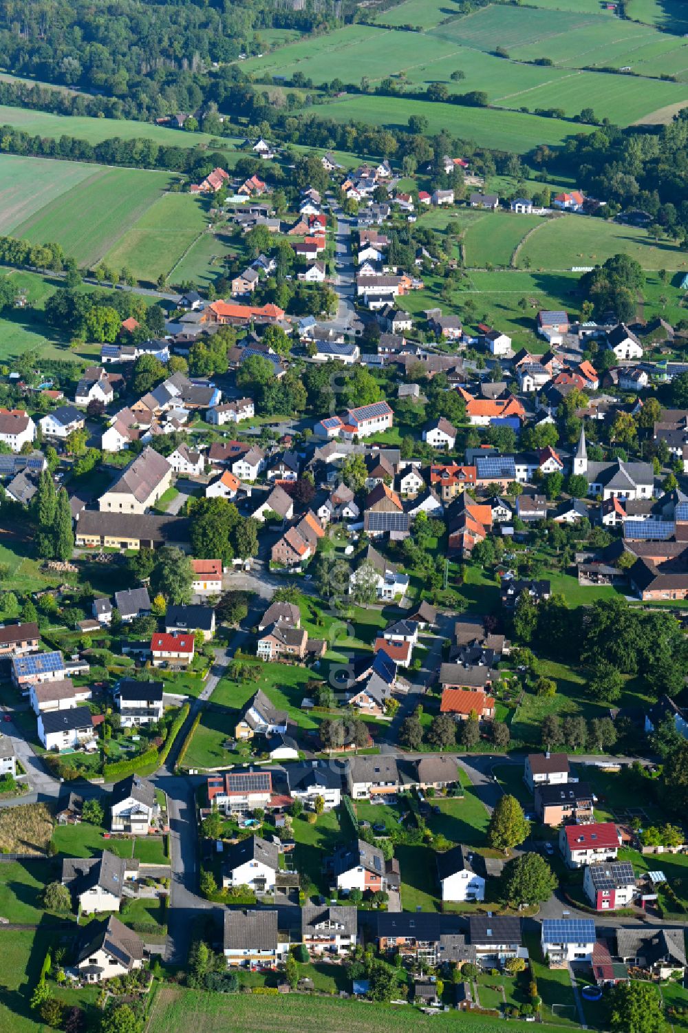 Aerial image Fürstenau - Town View of the streets and houses of the residential areas in Fuerstenau in the state North Rhine-Westphalia, Germany