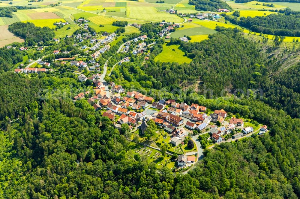 Aerial photograph Fürstenberg - Town View of the streets and houses in Fuerstenberg in the state Hesse, Germany