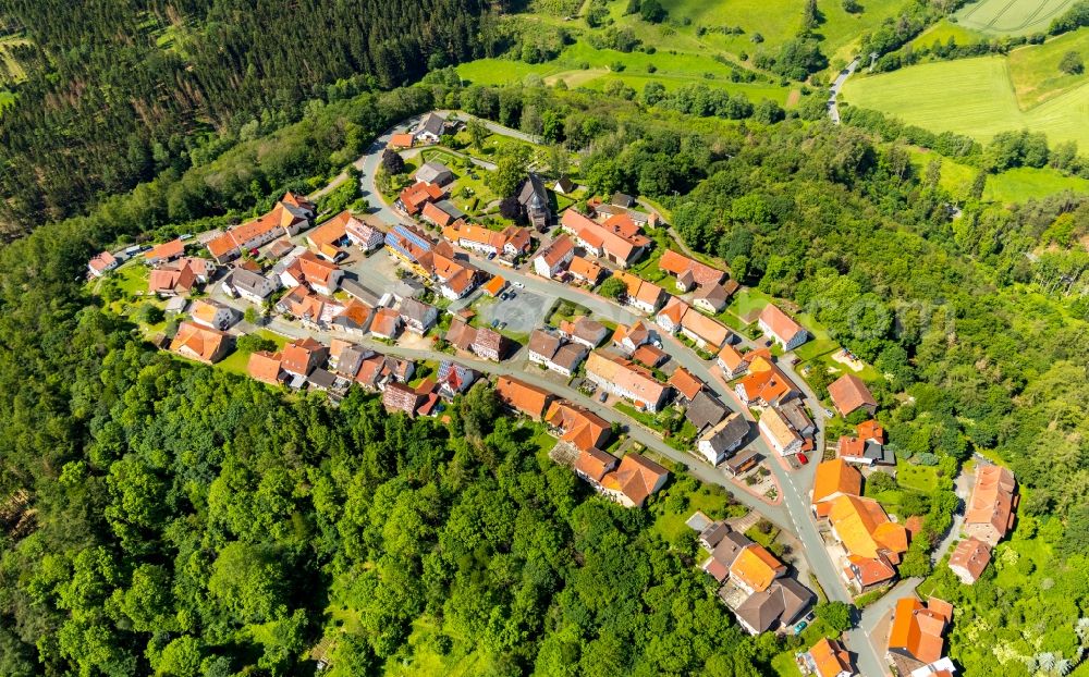 Aerial image Fürstenberg - Town View of the streets and houses in Fuerstenberg in the state Hesse, Germany