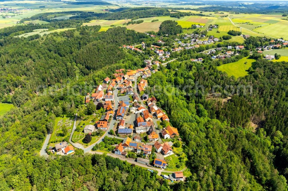 Fürstenberg from the bird's eye view: Town View of the streets and houses in Fuerstenberg in the state Hesse, Germany