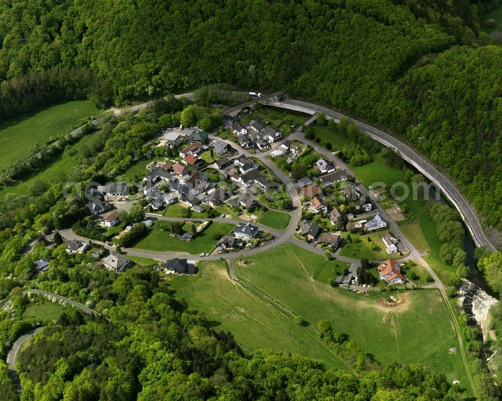 Aerial image Fuchshofen - View of Fuchshofen in the county Ahrweiler in Rhineland-Palatinate. The village is located near the Ahr northwestern from Adenau. The Schellenberg and the mountain's crest of teh Eulenkopf is near the village