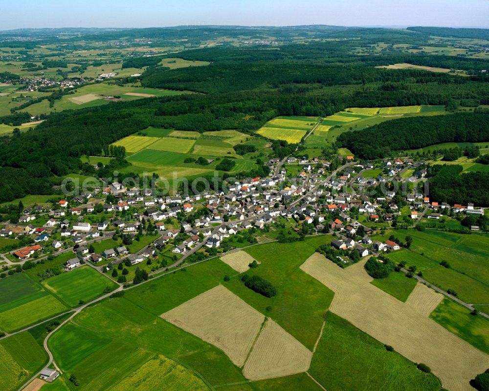 Fussingen from the bird's eye view: Town View of the streets and houses of the residential areas in Fussingen in the state Hesse, Germany