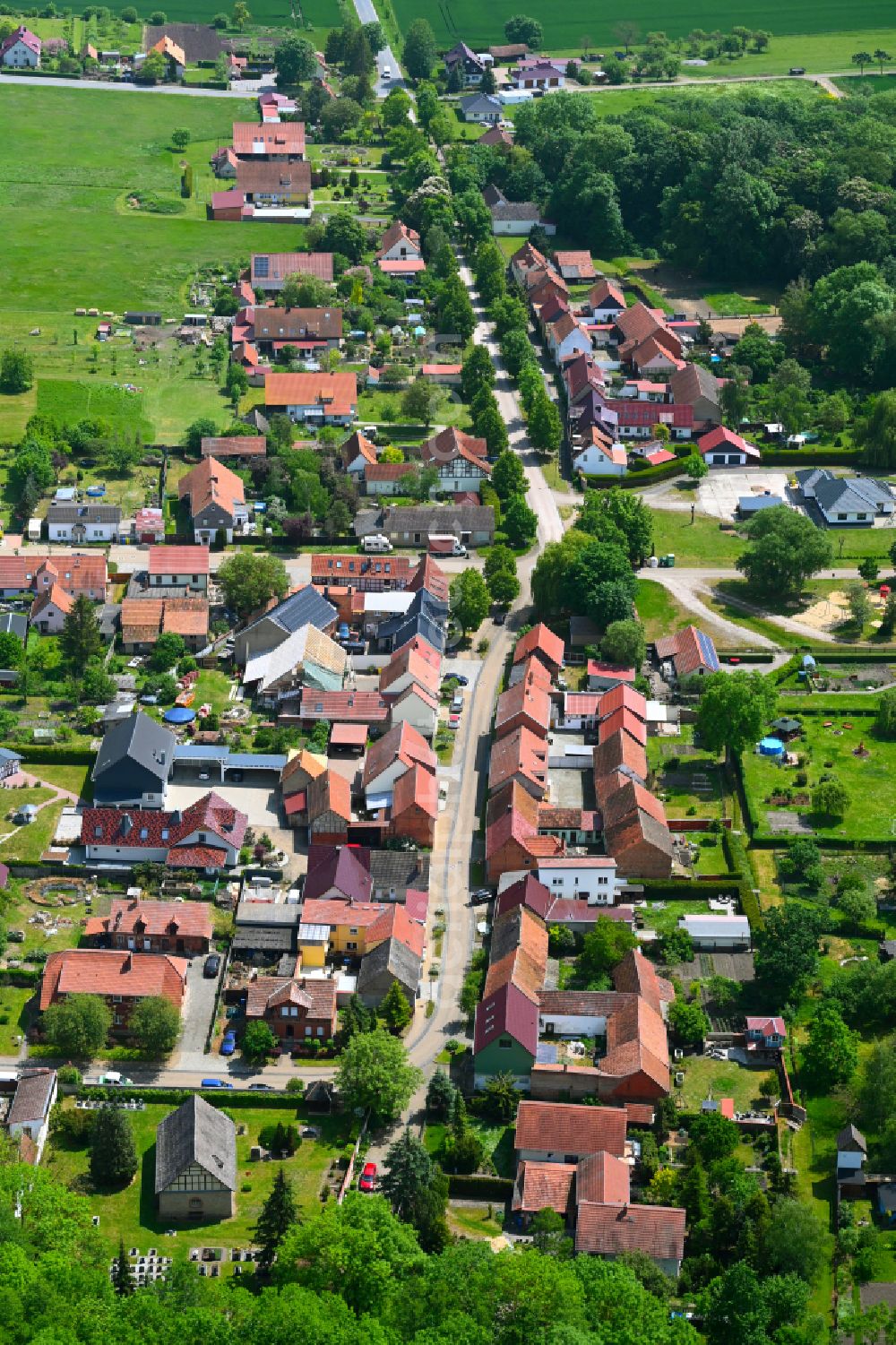 Gangloffsömmern from above - Town View of the streets and houses of the residential areas in Gangloffsömmern in the state Thuringia, Germany